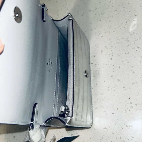♠️ Madison Croc Embossed Mini Crossbody & Slim Card Holder Silver Kate Spade NWT - Picture 10 of 17